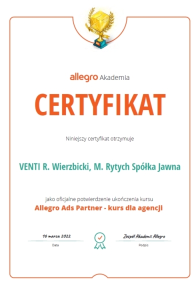 Certyfikat Allego Ads